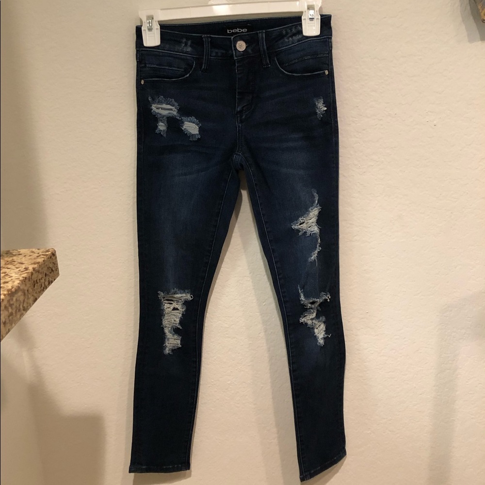Bebe Dark Ripped Skinny Jeans